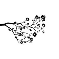 Branch black and white flower isolated on white background. vector