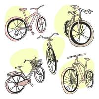 Set of doodle style bikes in different angles vector