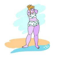 A girl with a full figure is resting on the beach vector