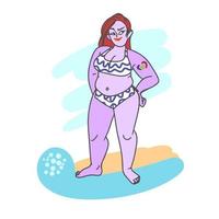 A girl with a full figure is resting on the beach vector