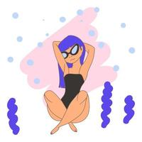 Petite girl with glasses in a swimsuit on the beach vector