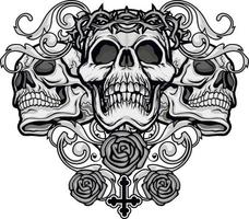 Gothic sign with skull and flowers, grunge vintage design t shirts vector