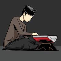 illustration of a Muslim, reading ai-Quran vector