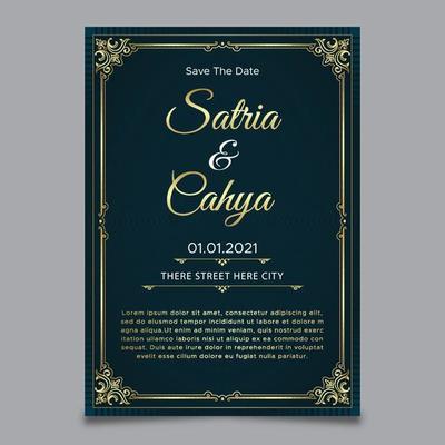 Wedding invitation template gold ornament