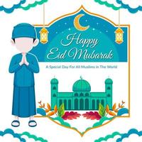 Happy Eid Mubarak Islamic Background with islamic Character vector