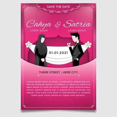 papercut theme wedding invitation templates with characters