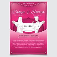 papercut theme wedding invitation templates with characters vector