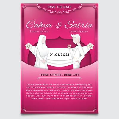 papercut theme wedding invitation templates with characters