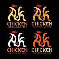 letras a y k, logotipo de pollo frito vector