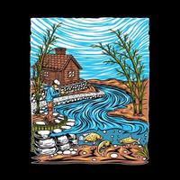fishing in the river illustration vector