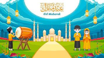 Happy atmosphere on Eid day vector