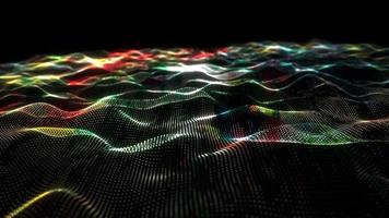 Loop of colorful particles wave technology background video