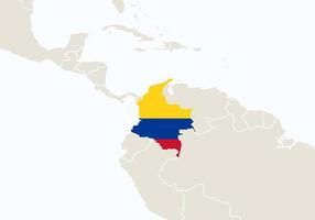 américa del sur con el mapa de colombia resaltado.