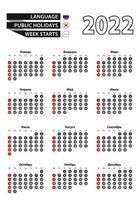 Russian calendar 2022 with numbers in circles, week starts on Sunday. 2022 with flag of Russia. vector