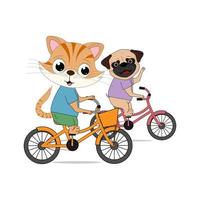 cute cat and dog cartoon simple vector illustration