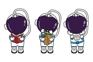 cute astronaut cartoon illustration design vector