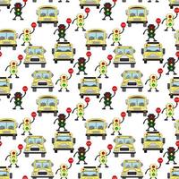 Cute bus cartoon seamples pattern design vector