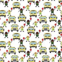 Cute bus cartoon seamples pattern design vector