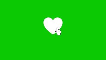 cursore a mano animato fare clic su cuore come icona video schermo verde