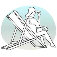 Woman on Summer Vacation Outline. vector