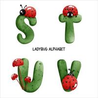 ladybug watercolor alphabet. Vector illustration