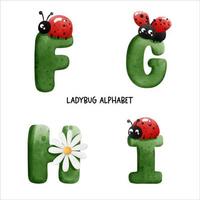 ladybug watercolor alphabet. Vector illustration