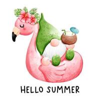 gnome flamingo, gnome summer. Vector illustration