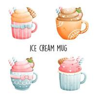 Ice cream mug, sweet fruity mug. Vector illustration