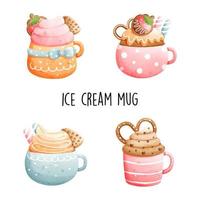 Ice cream mug, sweet fruity mug. Vector illustration