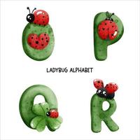 ladybug watercolor alphabet. Vector illustration