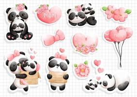 baby and mom panda, panda Vector illustration