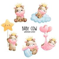 baby cow birthday, baby cow baby shower, vector illustration