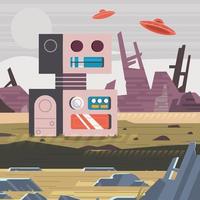 Space Ship Fly In Robot Ruins Concept vector