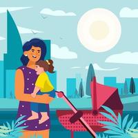 Mother Take Daughter Walk In The Park Concept vector