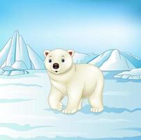 Cartoon polar bear in snowfield vector