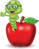 Cartoon worm with red apple vector