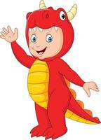 Cartoon kid with Halloween dragon costume vector