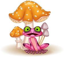 Cartoon funny frog with mushrooms vector