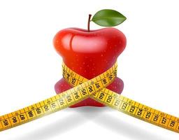 Dieting concept red apple with measuring tape on white background vector