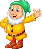 Cartoon happy dwarf waving hand vector