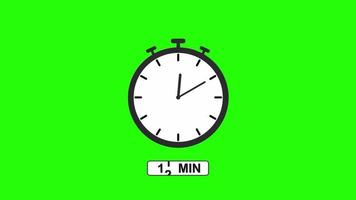 Animation timer 60 minutes - Stopwatch icon Motion graphics on green screen video