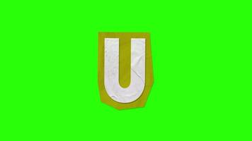 alfabeto u - papel de animação de nota de resgate cortado na tela verde