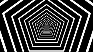 animation continu tunnel en boucle infini pentagone noir et blanc video