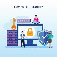 Modern flat design concept of Cyber security with characters check access, protecting data and confidentiality. Flat vector template Style Suitable for Web Landing Page, Background.