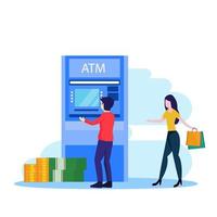 Vector illustration of modern business concept style. The character of the person makes money withdrawals at ATMs, Cash withdrawal from ATMs. Flat vector template Style Suitable for Web Landing Page.