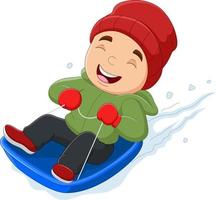 Cartoon little boy sledding down a hill vector