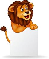 dibujos animados de león con signo en blanco vector