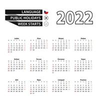 Calendario 2022 en idioma checo, la semana comienza el domingo. vector