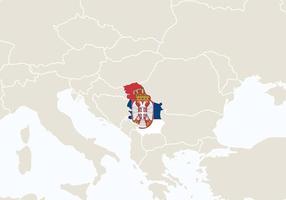 europa con mapa de serbia resaltado. vector