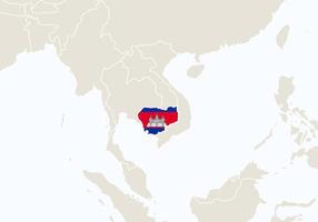 Asia con el mapa de Camboya resaltado. vector